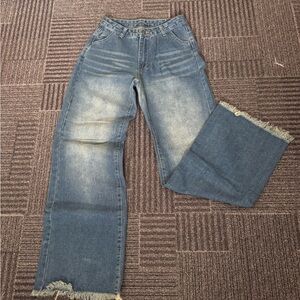 Blue Frayed Hem Jeans